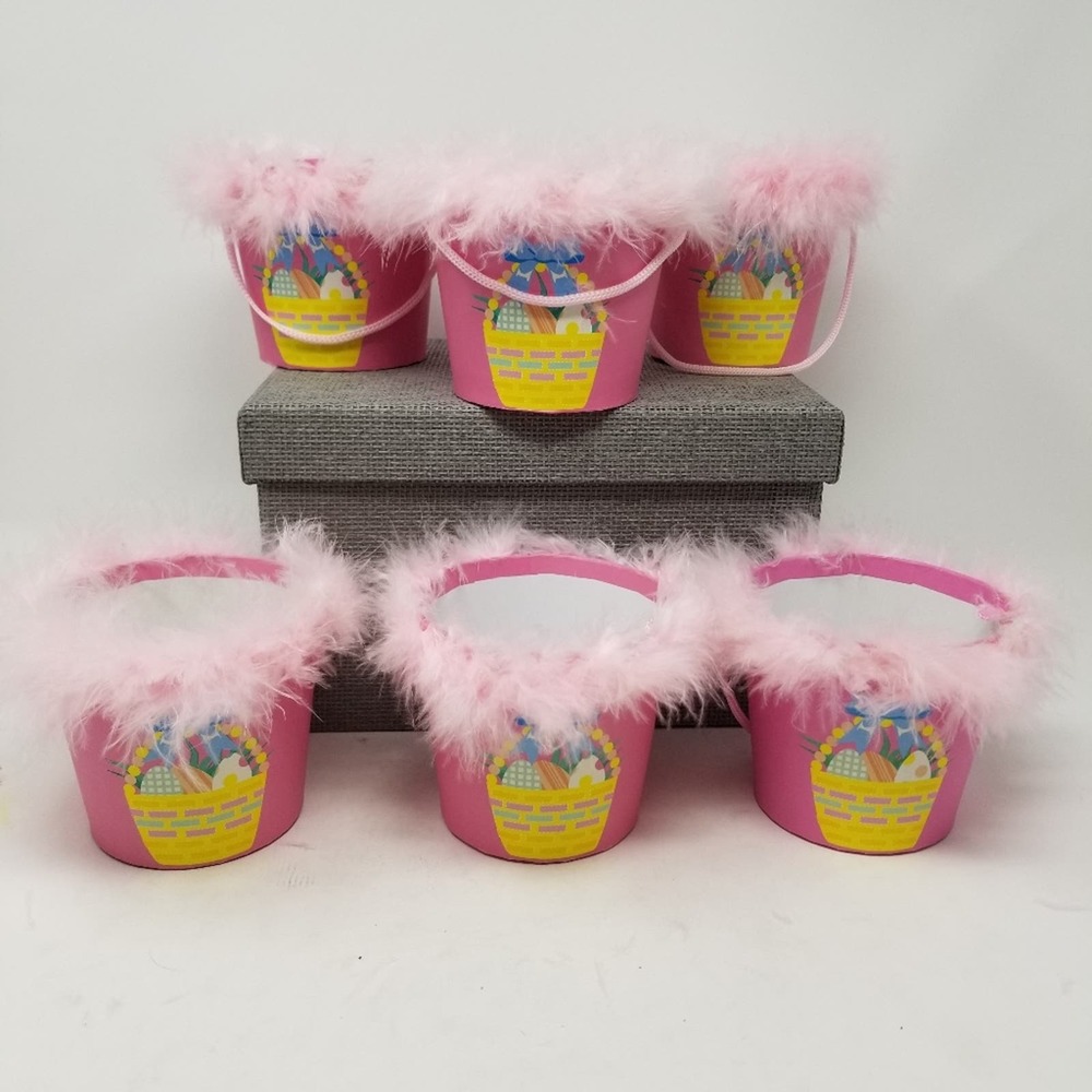 Easter Pails for‎ Treats Set of 6 NEW Pink Fur